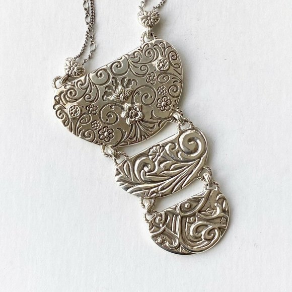 Brighton Jewelry - Brighton Prairie Rose Necklace Silver Plate Filigree Etched Double Strand Chain
